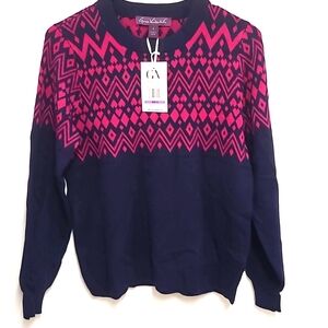 NWT Gloria Vanderbilt fuchsia and navy sweater size S.